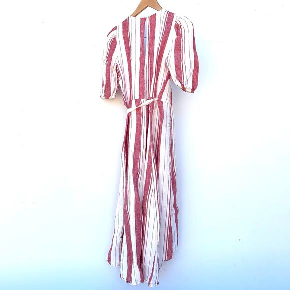 Reformation Savannah Stripe Linen Midi Wrap Dress Red White XS Cottagecore - Picture 8 of 10